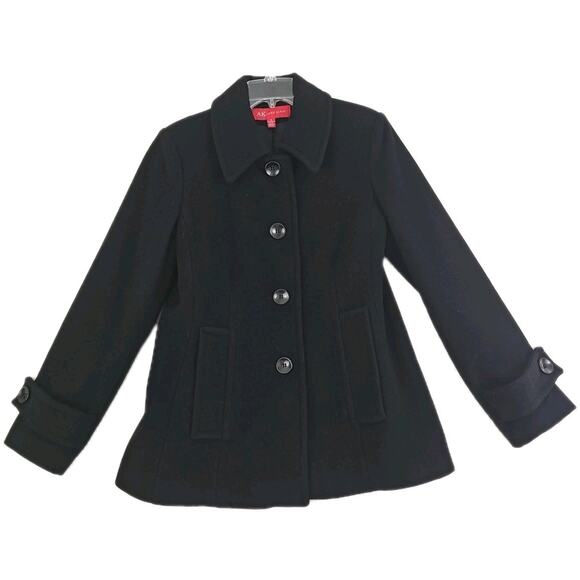 Anne Klein AK ~Woman Size M~ Black Wool Blend Jacket Pea Coat Fully Lined. - Picture 6 of 14